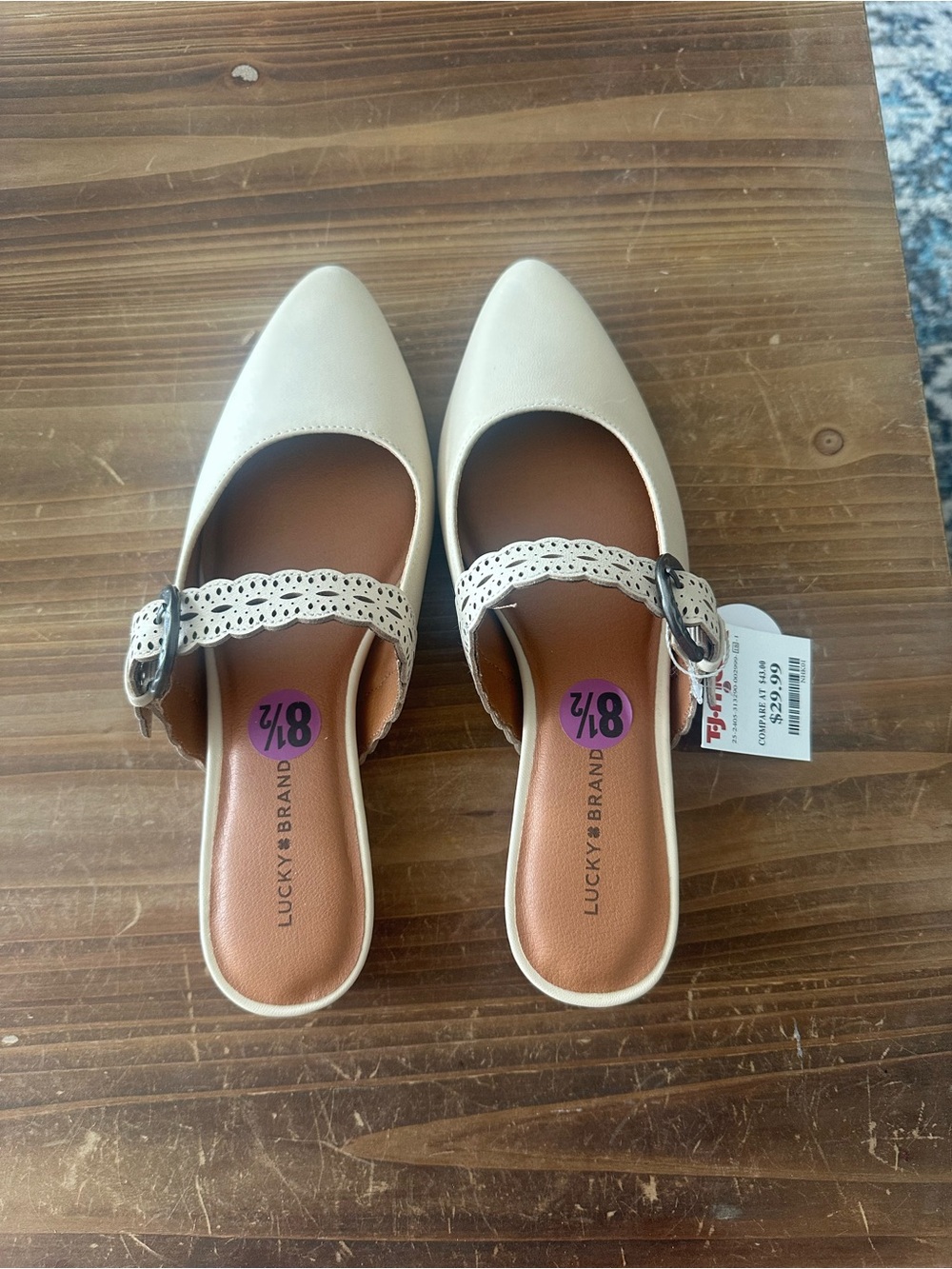 Lucky Brand Cream Pointed-Toe Buckle Macks Mules